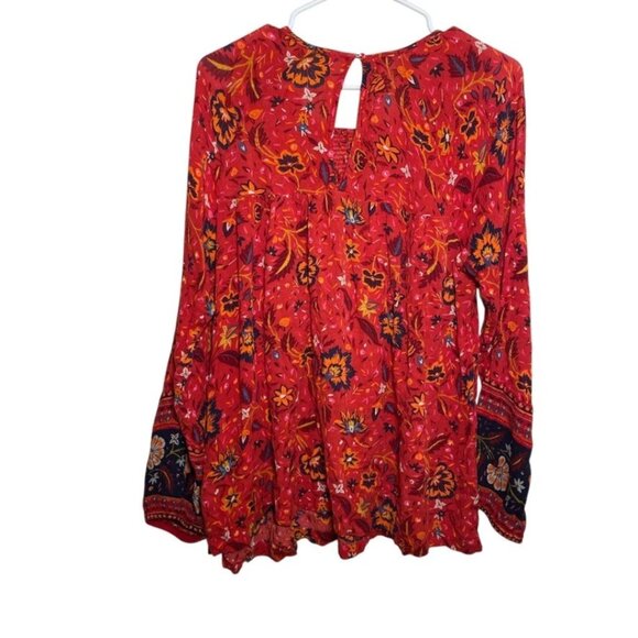 Old Navy women large red floral artsy flowy boho blouse - Picture 5 of 10